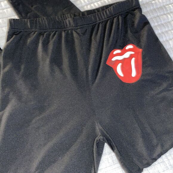 AQ SPORT WOMENS LEGGINGS BLACK ROLLING STONES LIPS XL - Picture 3 of 7